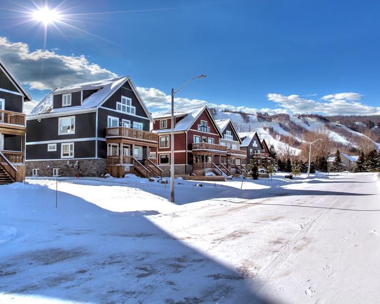  Modern cottages nestled in a snowy, Blue Mountain landscape